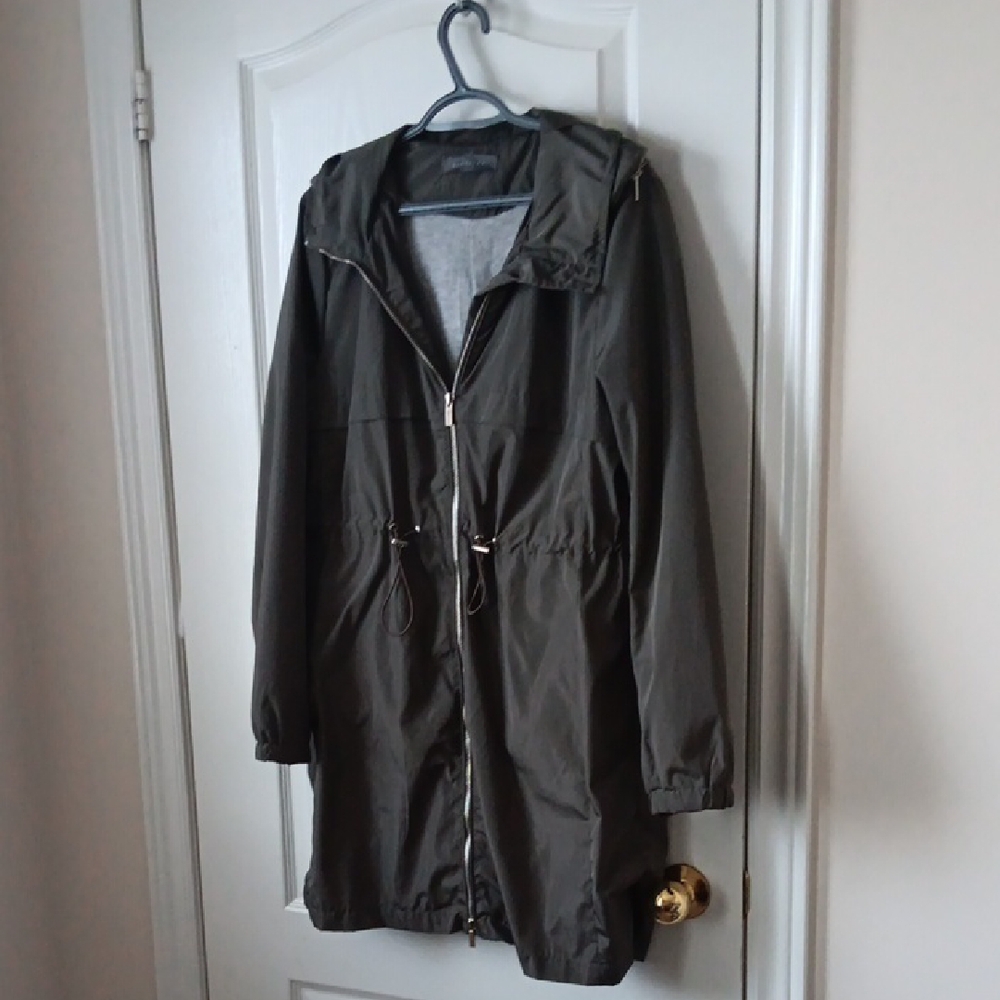 Suzy Shier Dark Green Hooded Rain Jacket